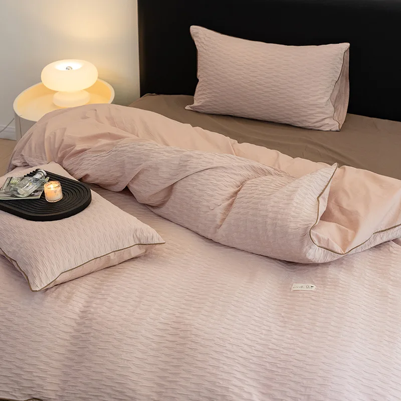 

Набор из четырех предметов из мягкого жаккардового хлопка, промытого хлопка, розовое стеганое одеяло из чистого хлопка, простыня