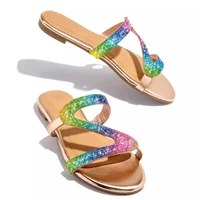 slippers opentoe rhinestone flat slippers women fashion low top one line outer wear nonslip beach sandals and slippers 2022 new