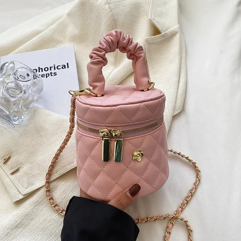 

Pleated Totes Barrel Shoulder Crossbody Messenger Bag Shaped 2022 Summer Luxury Fashion Designer Mini PU Leather Women's Chain H