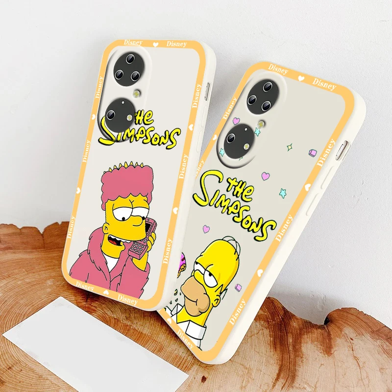 

Disney Simpsons Bart Homer Phone Case For Huawei P50 P40 P30 P20 Pro Lite E Nova Y70 5T 9 Y9S Y9A Y9 Y6 5G Liquid Rope Cover