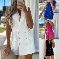 lapel sleeveless elastic waist blazer jumpsuit lady double breasted office romper for dating