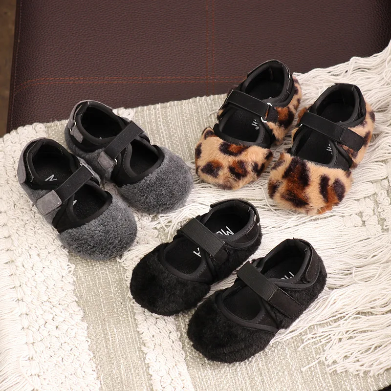 Fashion Girls' Wool Shoes Plush Toddlers Girls' Casual Fashion Versatile Soft Sole Comfortable Single Shoes