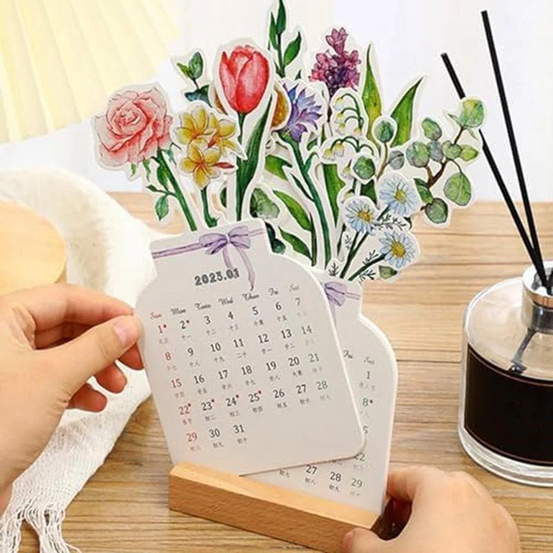 Настольный календарь с кровавыми цветами на 2024 год деревянным основанием