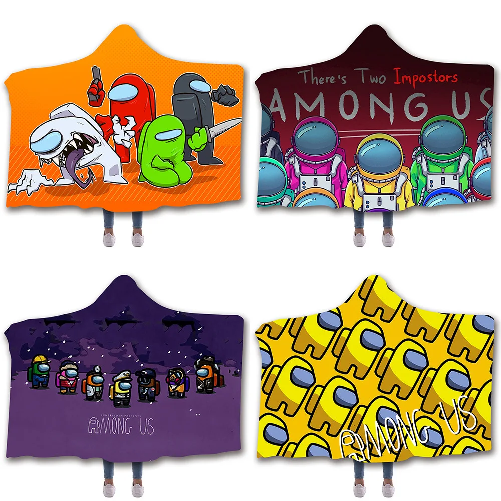 

Manta con capucha de felpa para niños y adultos, manta con estampado 3D de Among Crewmate US, de lana usable para Picnic, regalo