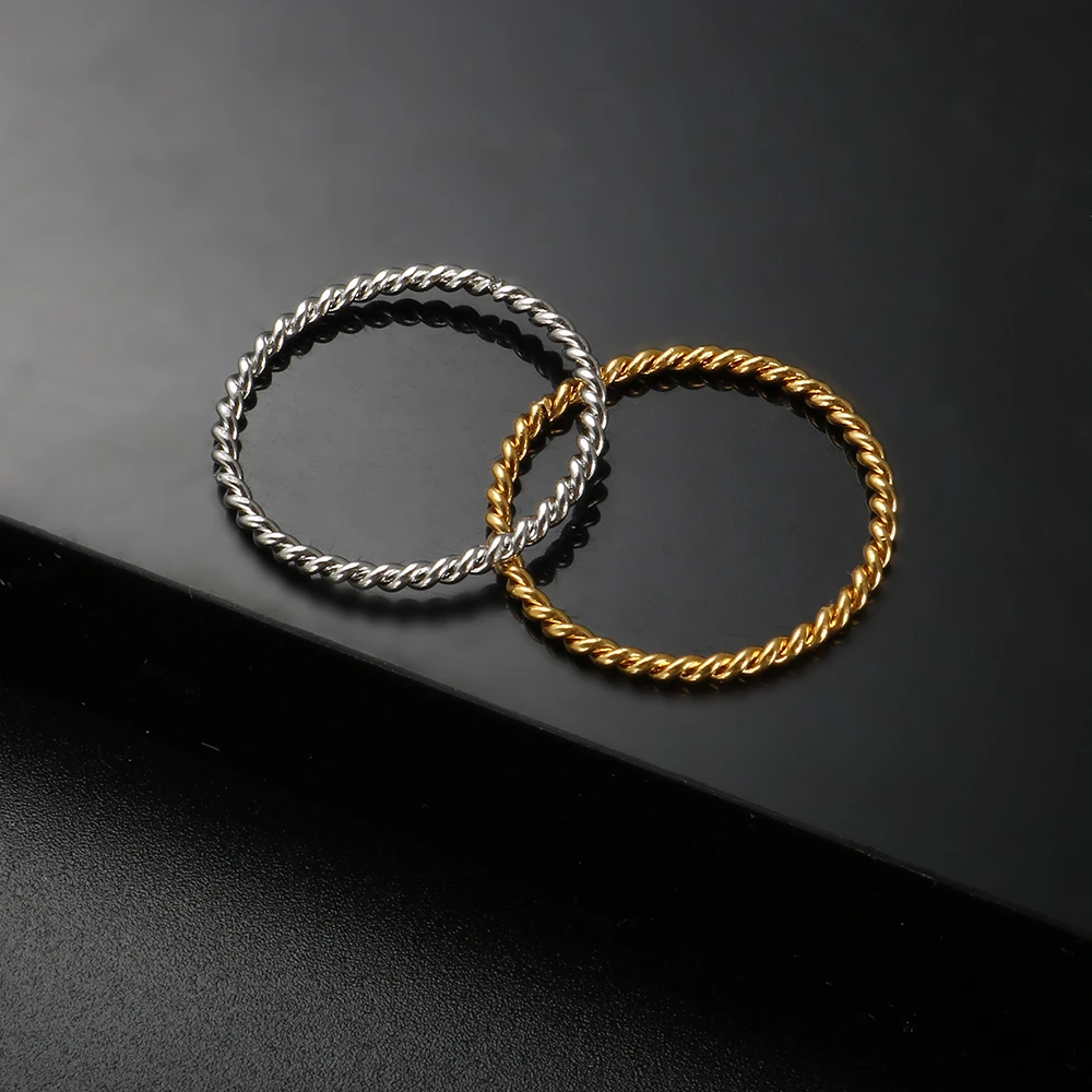 

Fine Chic Twisted Rope Slim Ring For Women Stainless Steel Thin Rope Twist Wire Chain Finger Ring Elegant Simple Vintage Jewelry