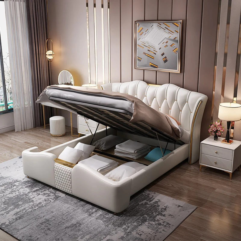 

Light Luxury 1.8m Leather Bed Modern Master Bedroom Furniture Italian Double Bed With Storage Space Muebles De Dormitorio