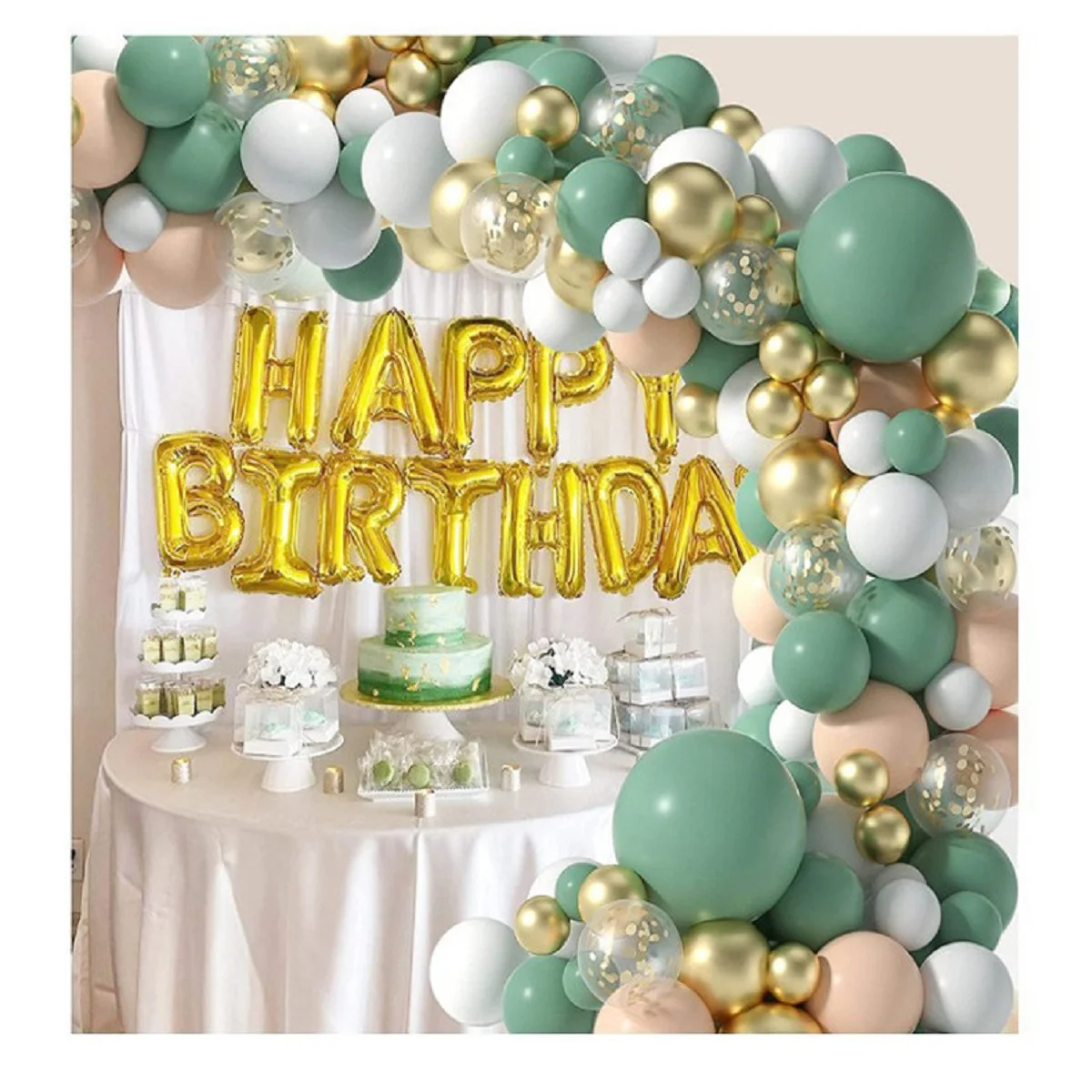 

117pcs Retro Green Gold Confetti Balloon Platinum Balloon Set Baby Shower Wedding Birthday Bridal Shower Anniversary Decoration