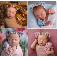 newborn photography props bear toys flower headband for baby photo shoot full moon baby shooting decoration 1 set