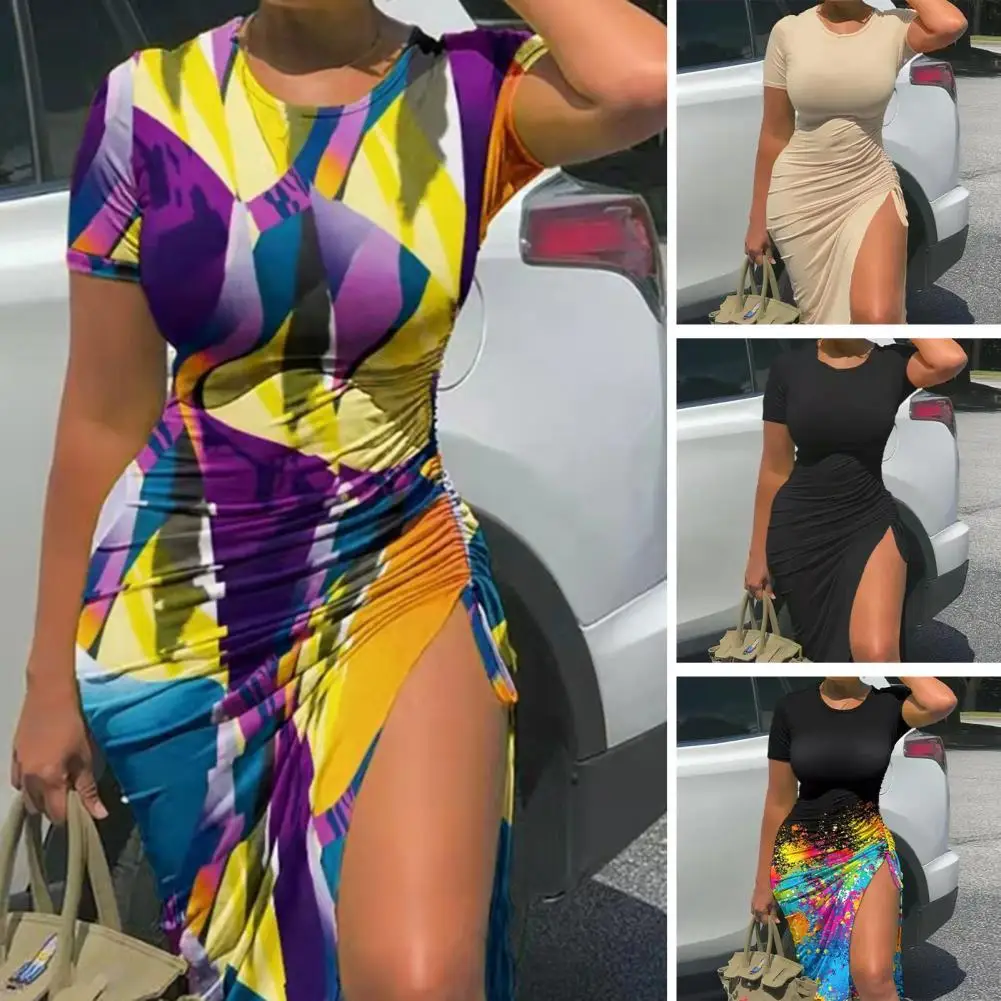 

Fabulous Sheath Dress Thin Eye-catching Women Dress Colorful Print Sheath Dress