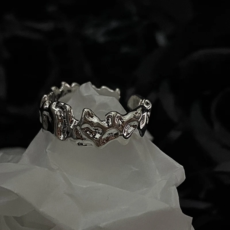 

Irregular Texture Bump Abstract Silver Color Finger Adjustable Ring For Women Simple Fashion Jewelry Gifts