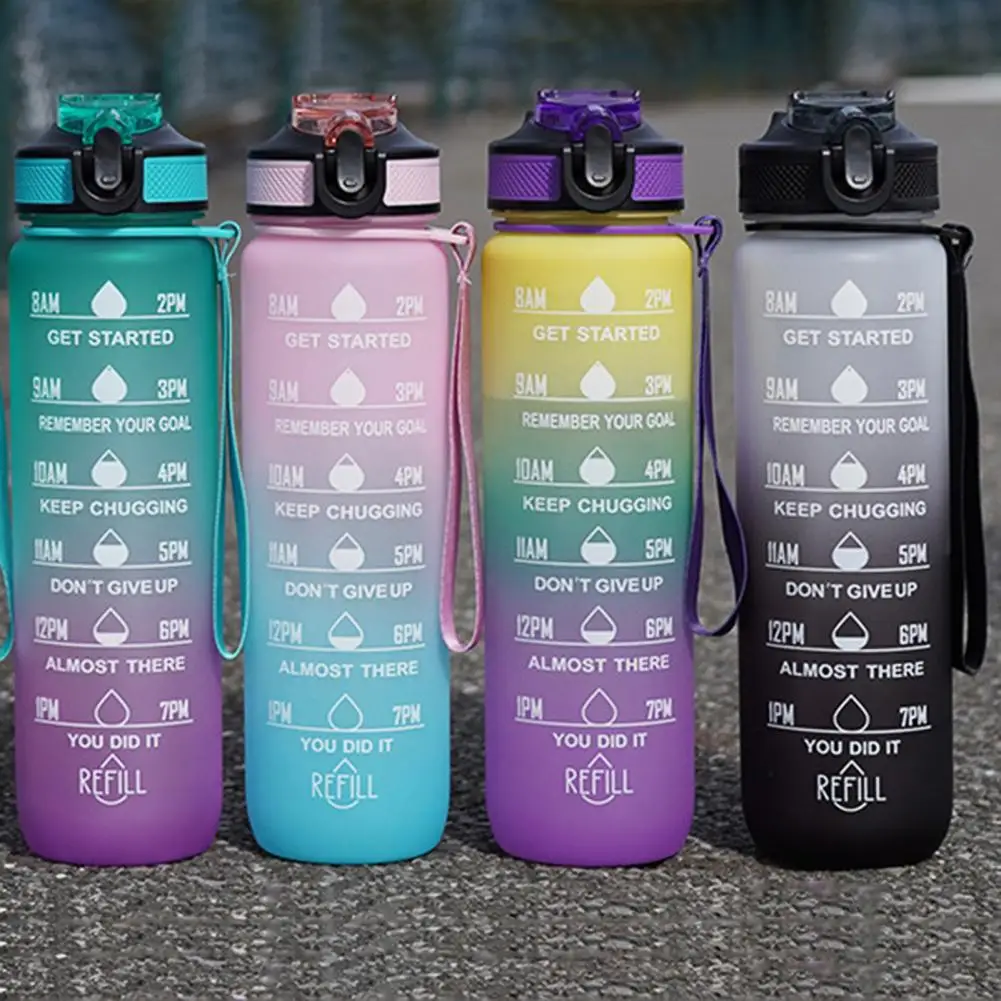 

1L Motivational Sports Water Bottle Outdoor Time Marker Frosted Straw Cup Scale Fitness Workout Cups Gym Water Drinking Bottle