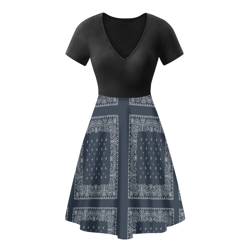 Платье-туника средней длины с V-образным вырезом и коротким рукавом | Женская