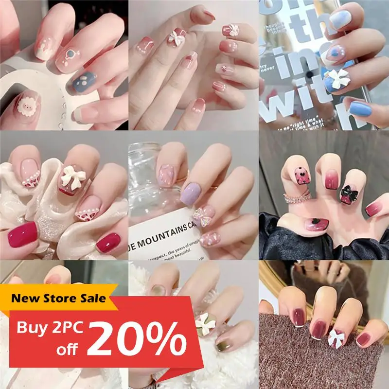 

накладные ногти 24pcs Reversible fake nails Nail Fake Nail Patch Bow Nail Manicure Patch French Wear Nail