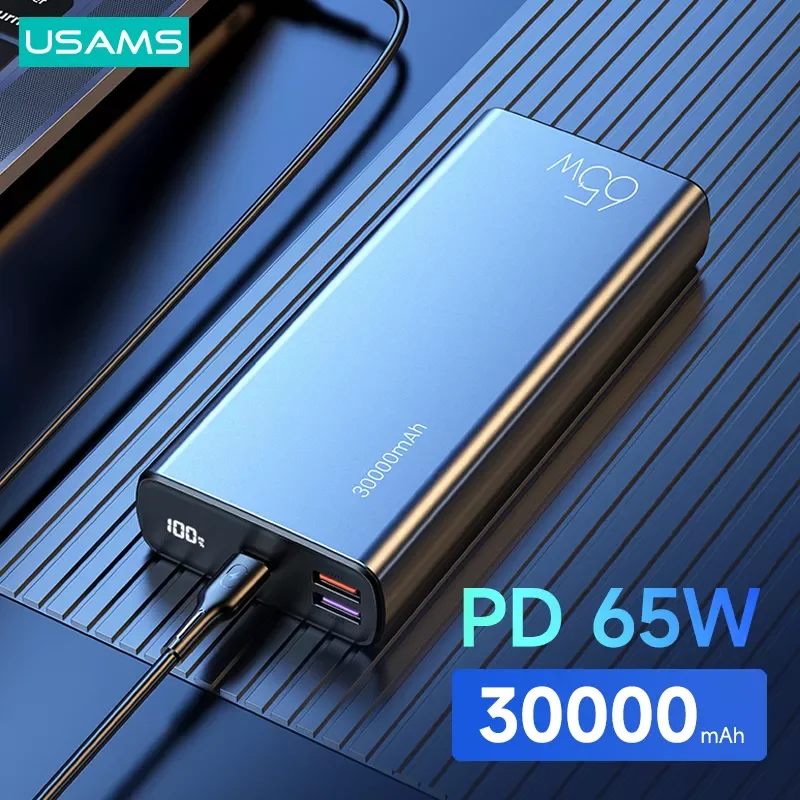 

NEW2023 USAMS 30000mAh 65W Fast Charging Power Bank PD QC AFC FCP PPS Powerbank External Battery For Laptop Tablet Smartphone Sw