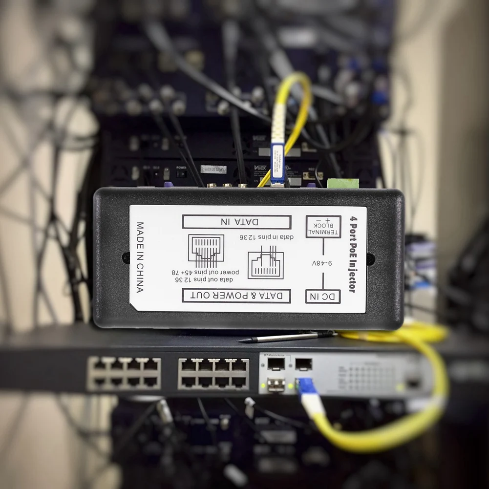 Фото 2X 4-портовый PoE-инжектор, адаптер питания PoE, источник питания Ethernet, контакт 4,5(+)/7,8(-), вход DC12V-DC48V для IP-камер №1