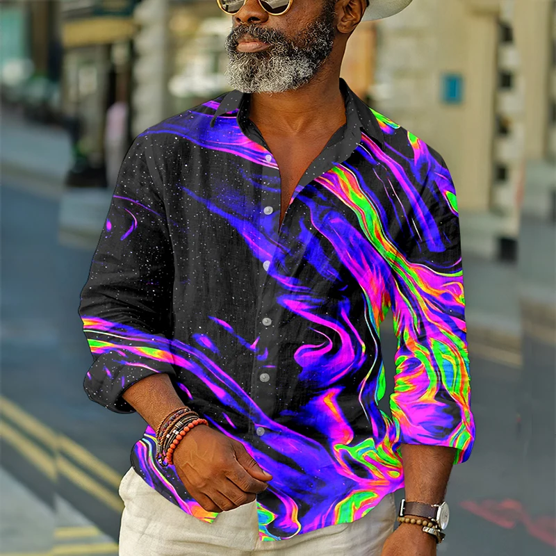 

2022 Men's New Four Seasons Loose Long Sleeved Shirt Design Digital Printing Casual Fashion Brand