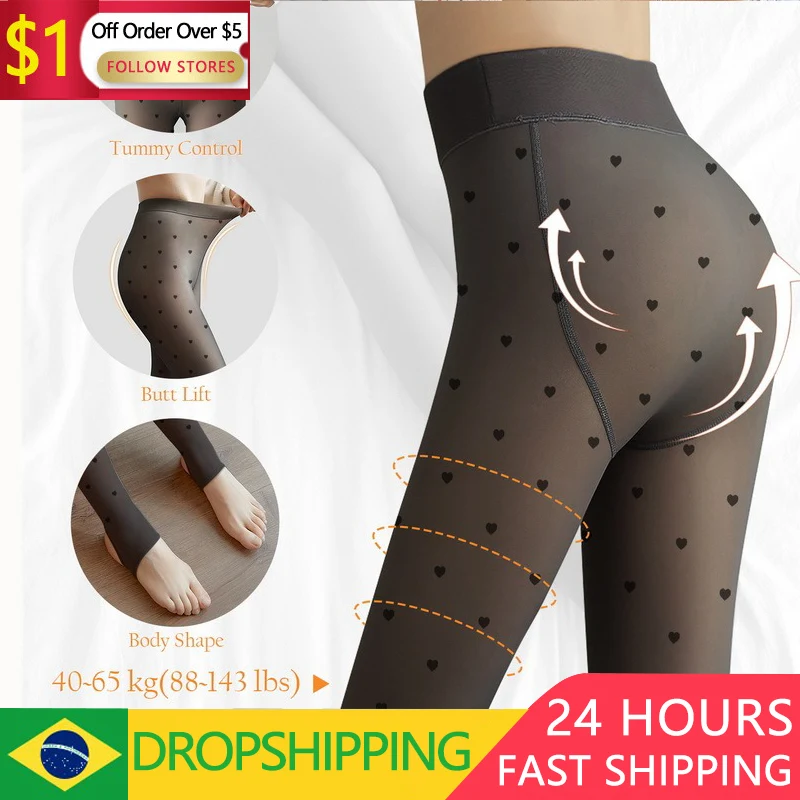 

Women'S Fleece Tights Ladies Warm Spring Tights Leggings Thick Fleece Panty Fake Translucent Pantyhose Thermal Stockings Female