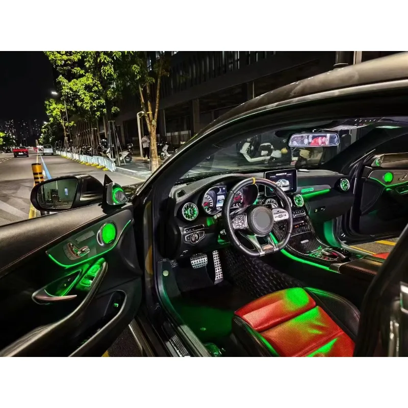 Фото 64-цветная динамическая подсветка салона W205 для C-Class C205 W205 Coupe 2015-2021, вращающиеся твитеры, светодиодная подсветка интерьера №2