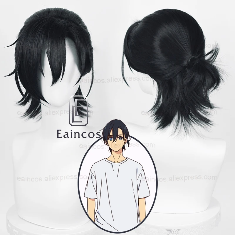 

Anime Summer Time Rendering Shinpei Ajiro Cosplay Wig 35cm Black Blue Short Wigs Heat Resistant Synthetic Hair