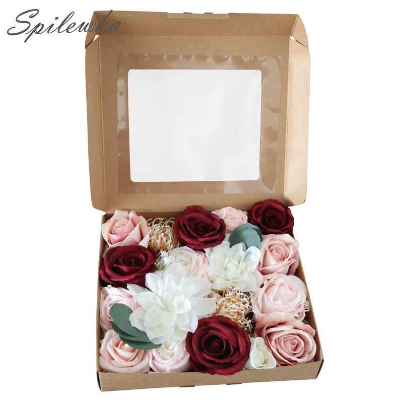 

Spilewka Creative Artificial Rose BoxedFlowerEuropean-style Wedding Bouquet Valentine's Day Birthday Gift Flower Box Flower Head