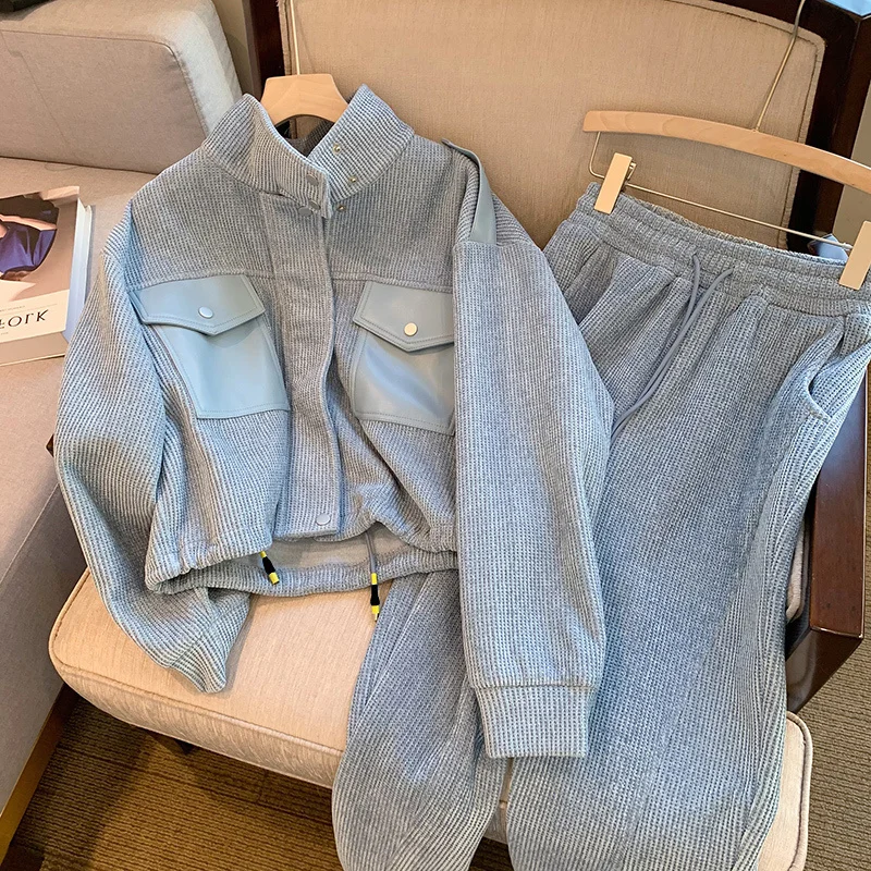 

Women Two Piece Tracksuit Set Long Sleeve Pullover Sweater Female Knit High Waist Wide-legged Pants Suits Casual Outfits G28