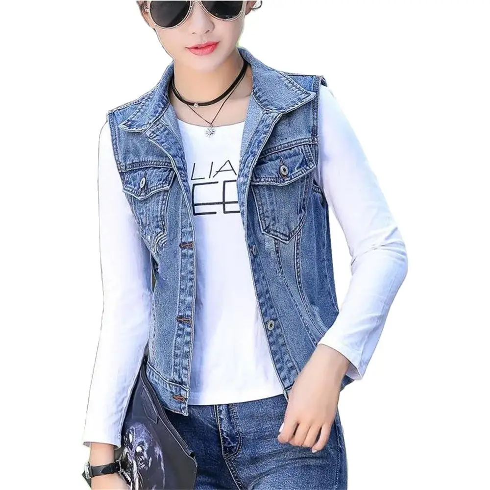 

Spring Summer Ripped Denim Vest Women'S Short Coat Sleeveless Vests Women Slim Waistcoat Jeans Hole Gilet Tops Jackets 6xl