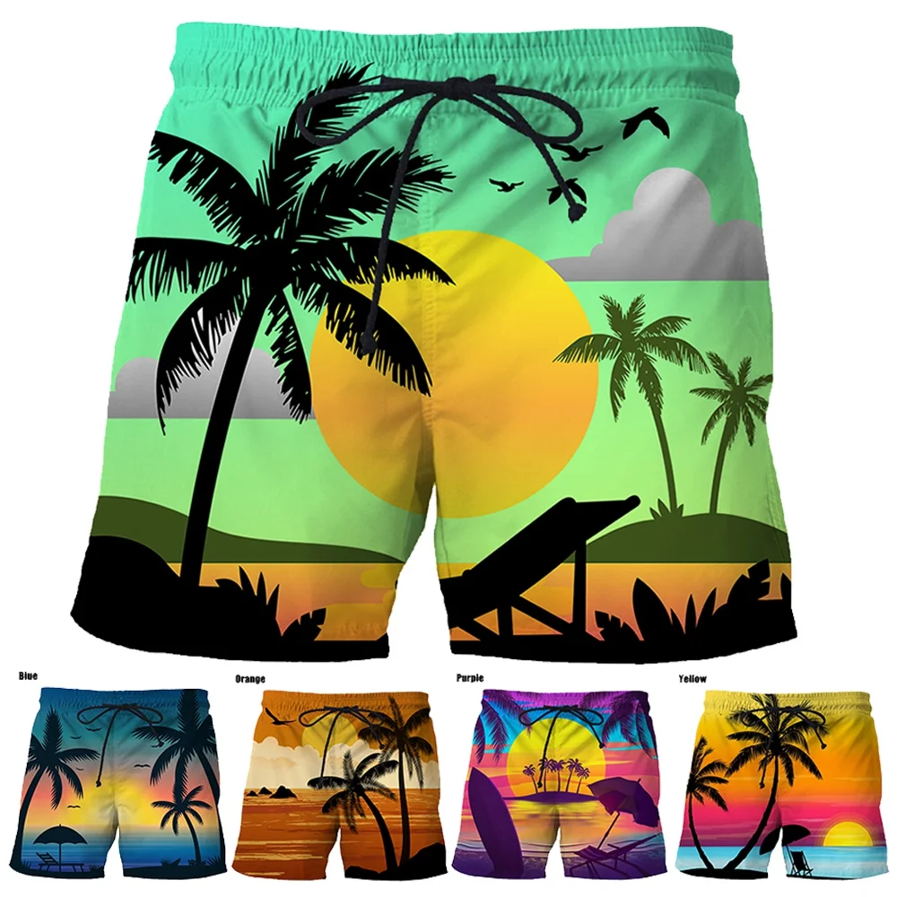 

Мужские пляжные шорты, Гавайские пляжные шорты с пальмами, лето