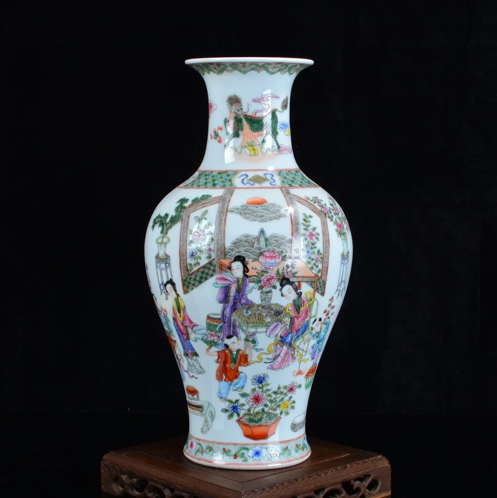 

Antique Ceramic Vase Handpainted Ancient Beauty Porcelain Vase Flower Decoration Adornment Handicraft Furnishing Articles