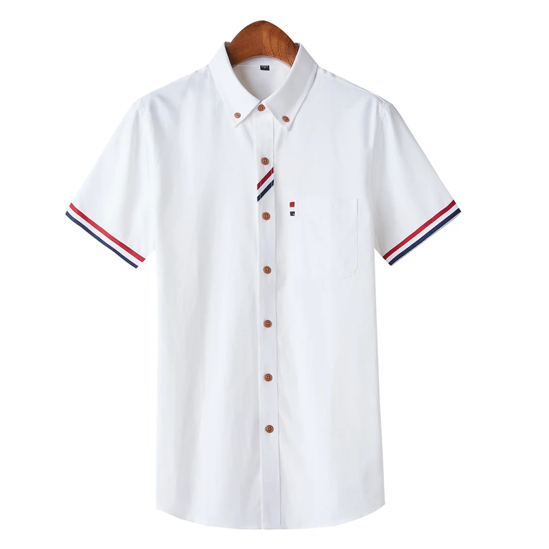 Men's Shirt Brand Striped Armband Men's Clothing Summer Casual Oxford Slim Short Sleeve Korean Fashion High Quality Tops  5XL-S
