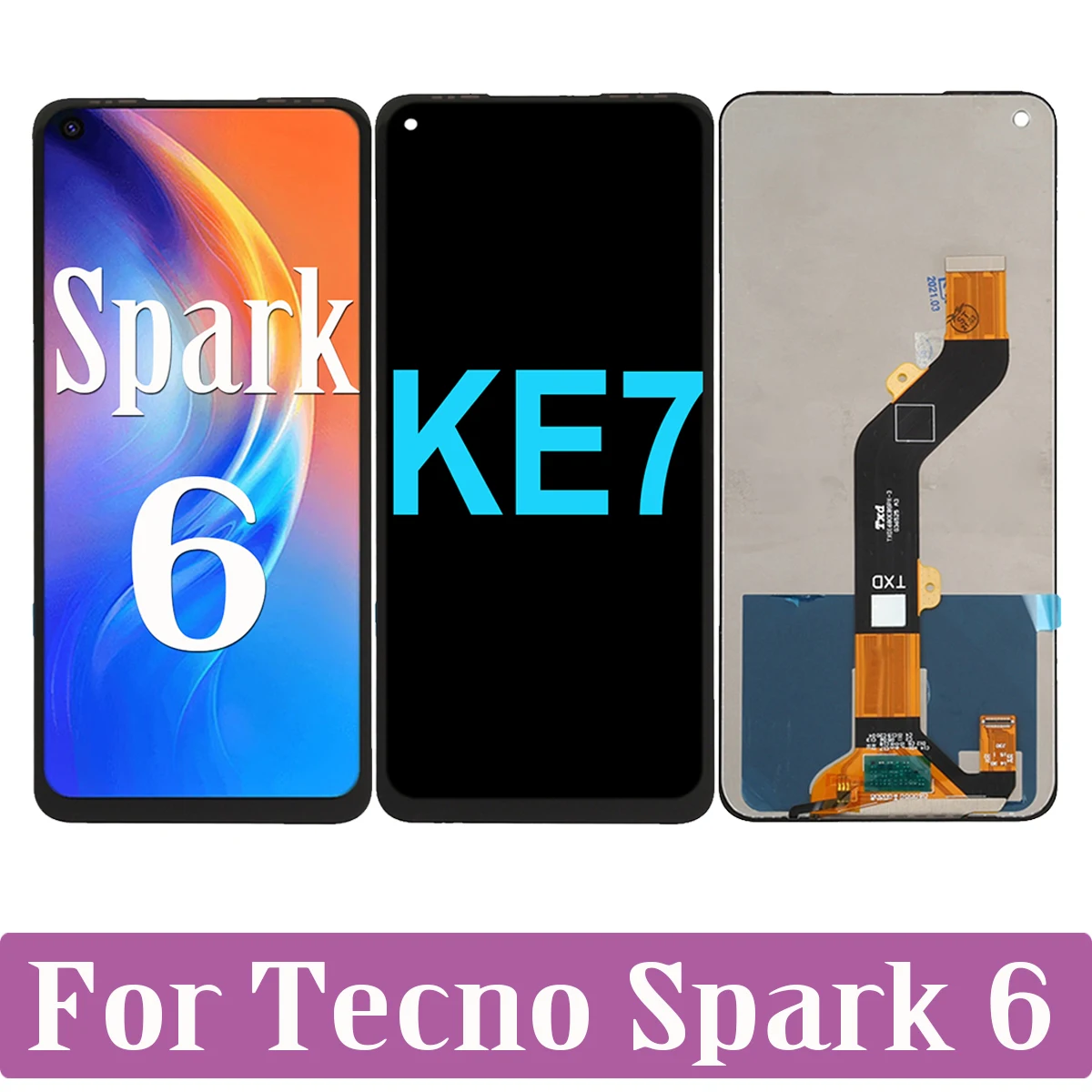 

6.8'' Original Display For Tecno Spark 6 Spark6 KE7 LCD Display Touch Screen Replacement Digitizer Assembly