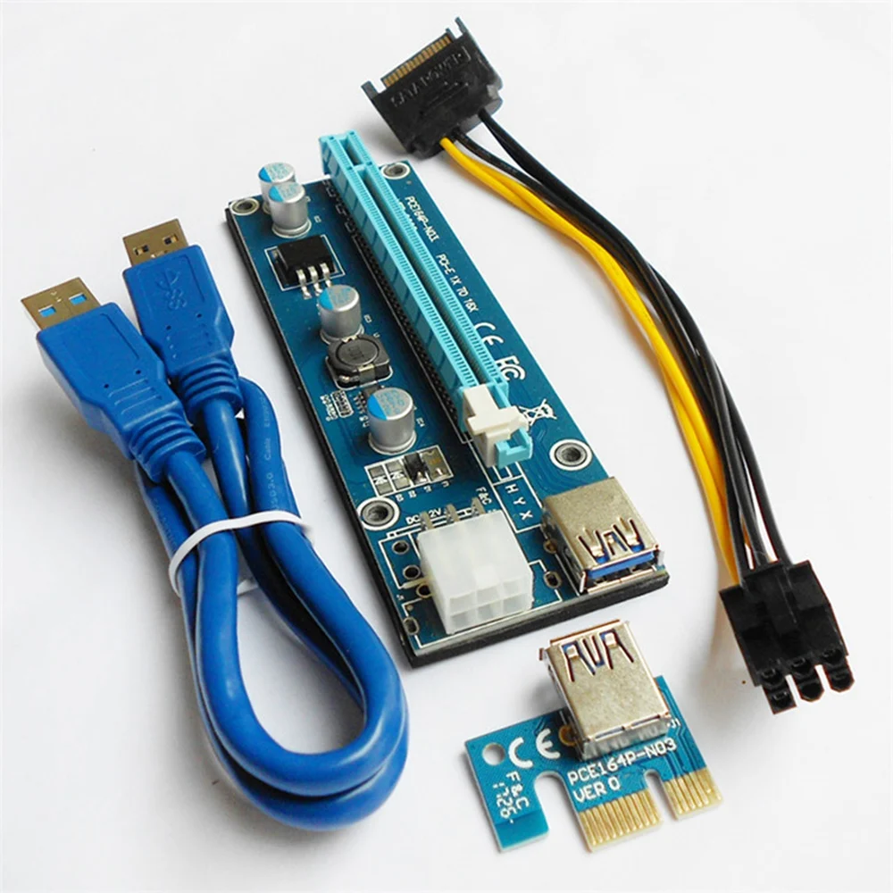 Райзер-карта VER006C PCI-E 60 см адаптер PCIE 1X на 16X USB 3 0 SATA 6 контактов для майнинга