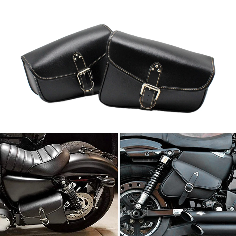 

1pc Motorcycle Saddlebag Black Side Tool Luggage Bag PU Leather Saddle Bag for Harley Davidson Sportster XL883 XL1200 1990-2008