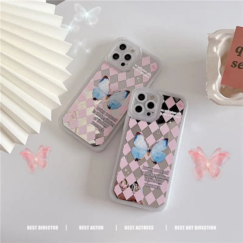 

Luxury Fashion Cute Mirror Eugene Butterfly Bow Tie Female Hard Case For Iphone 11 12 13 Pro Max Xr X Xs Anti-drop Cover Fundas
