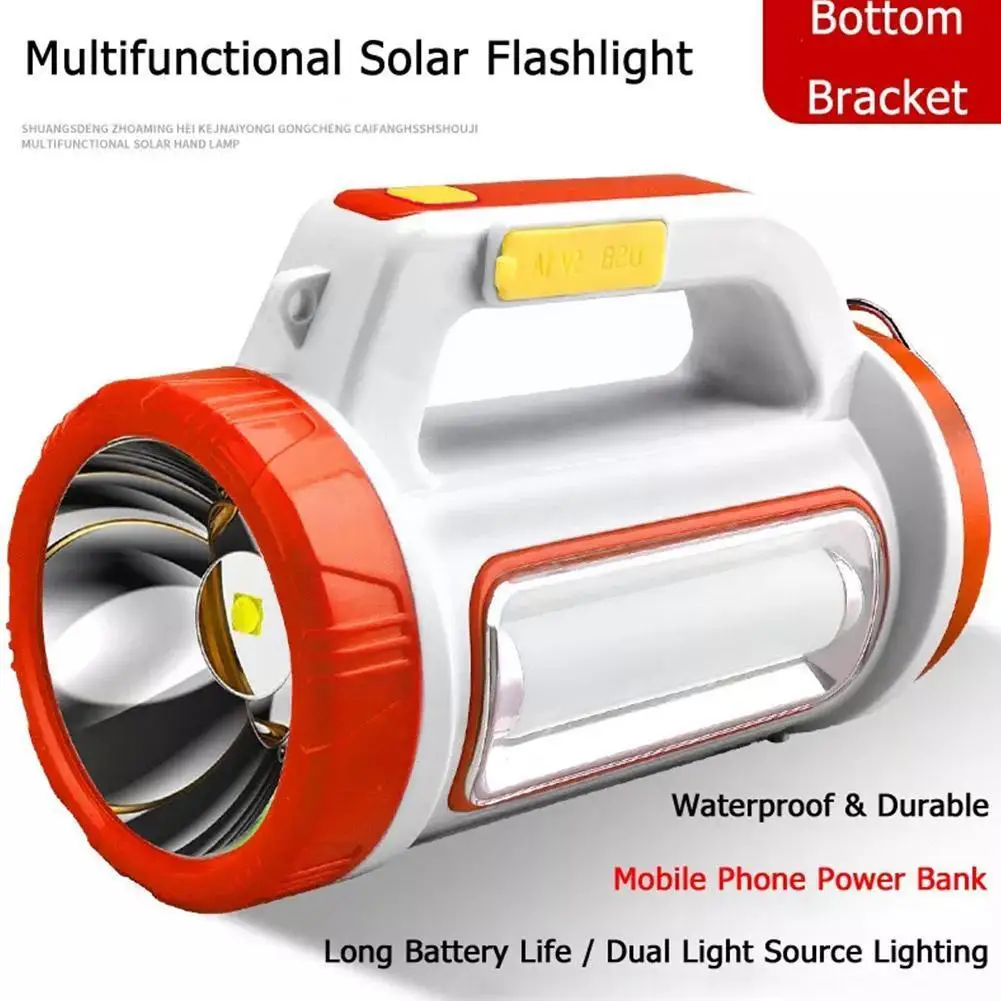 

Portable Strong Light Flashlight USB Rechargeable LED Solar Camping Lamp Charging Emergency Outdoor Hand Searchlight P9I9