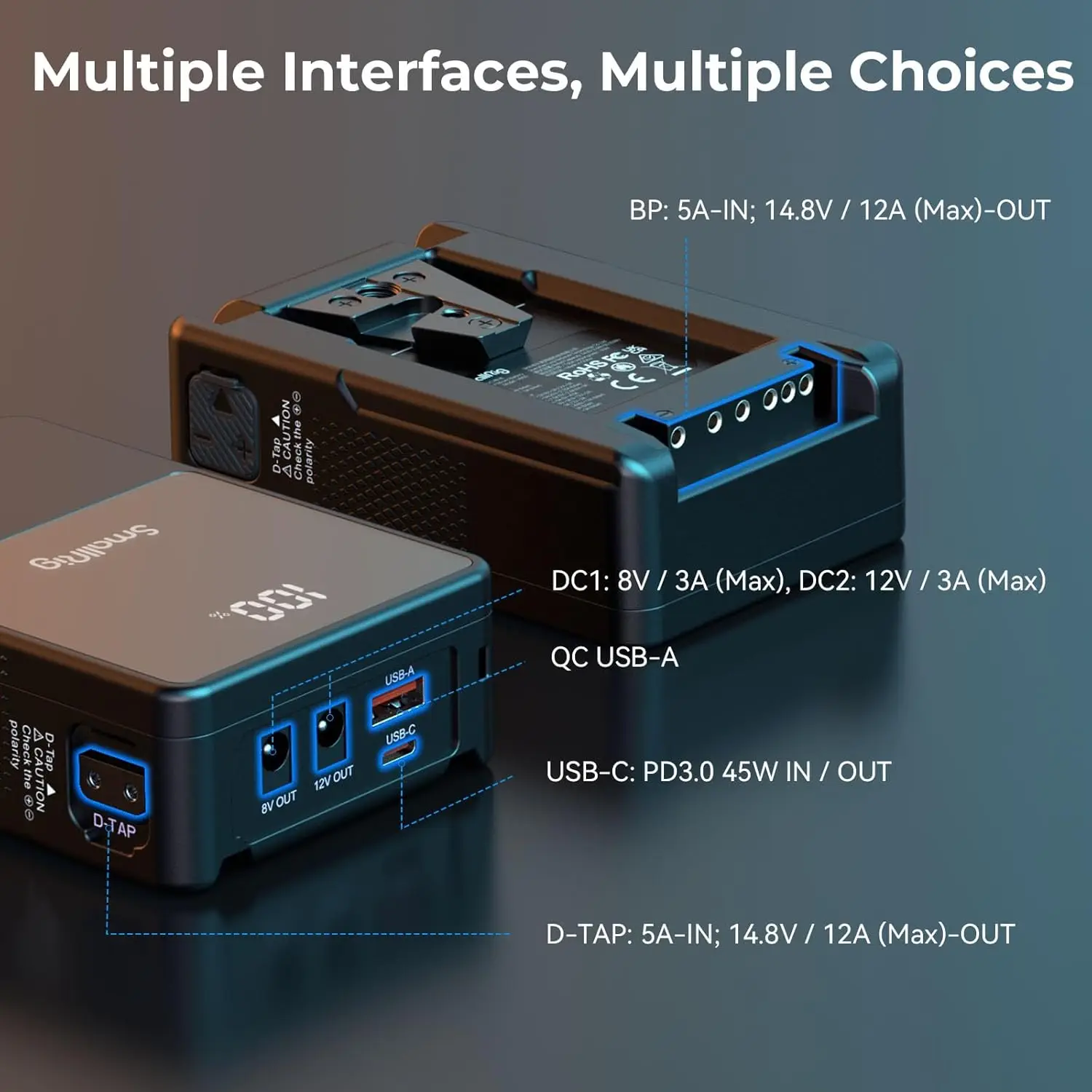 Фото Аккумулятор SmallRig VB50 mini V Mount 3400 мАч 50 Втч с PD 45 Вт USB-C для быстрой зарядки цифровых зеркальных фотокамер, видеокамер, мониторов, видеоосвещения №3