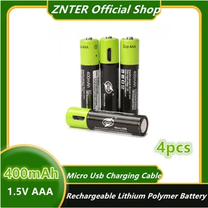 ZNTER 4pcs AAA 1.5V 400mAh USB Rechargeable Lithium Polymer Battery Universal Ultra-Efficient For RC Camera Drone Dropshipping