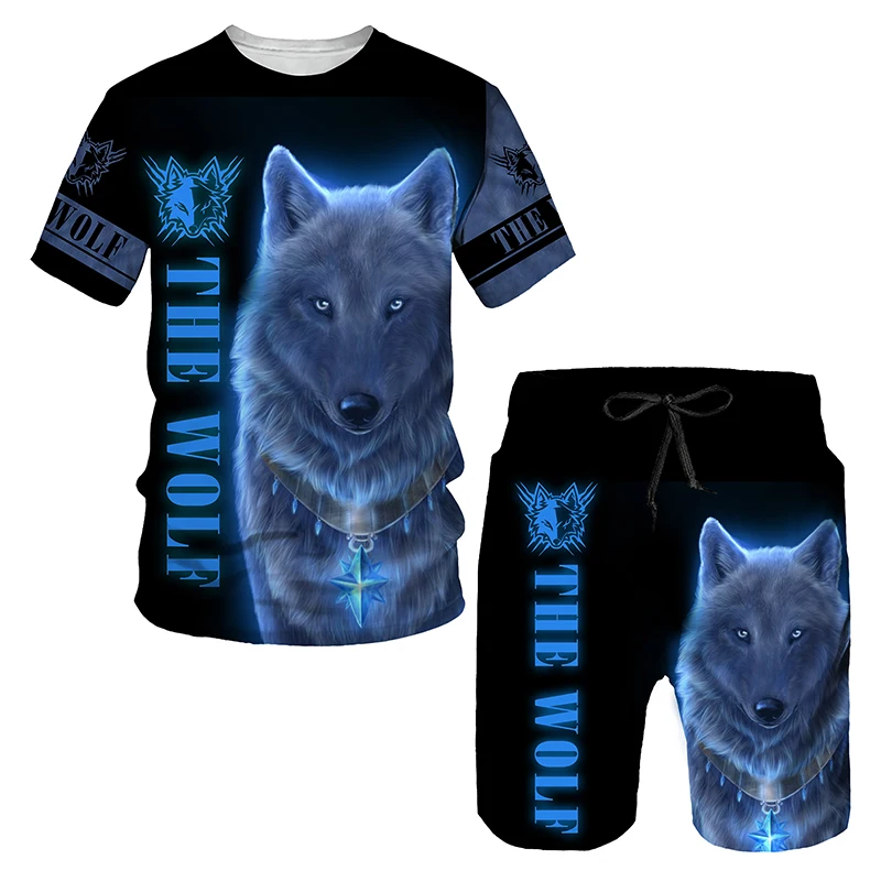 Summer Fashion Animal Wolf 3D Print For Male Jogging Sport Men's T-shirt Sets Short Sleeve Shirt Shorts Casual Tracksuit Clothes