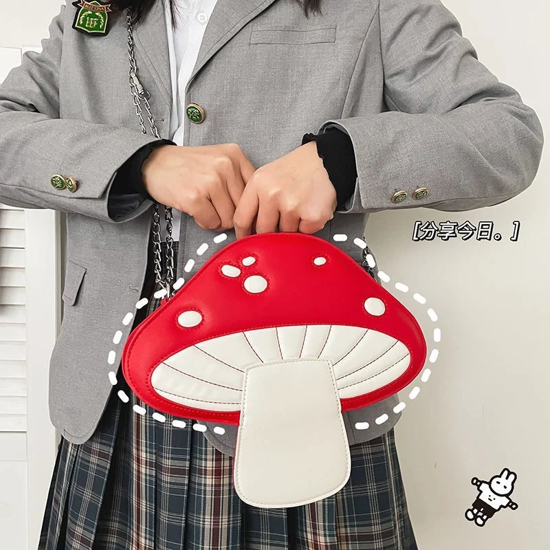 

MBTI Funny and Cute Cartoon Mushroom Crossbody Bag for Women 2022 Summer Fashion Street Casual Girl Chain Shoulder Bag