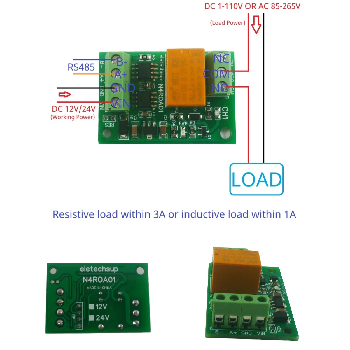 DC 12V 24V 1CH 3A Маленькая релейная плата RS485 UART Переключатель последовательного порта