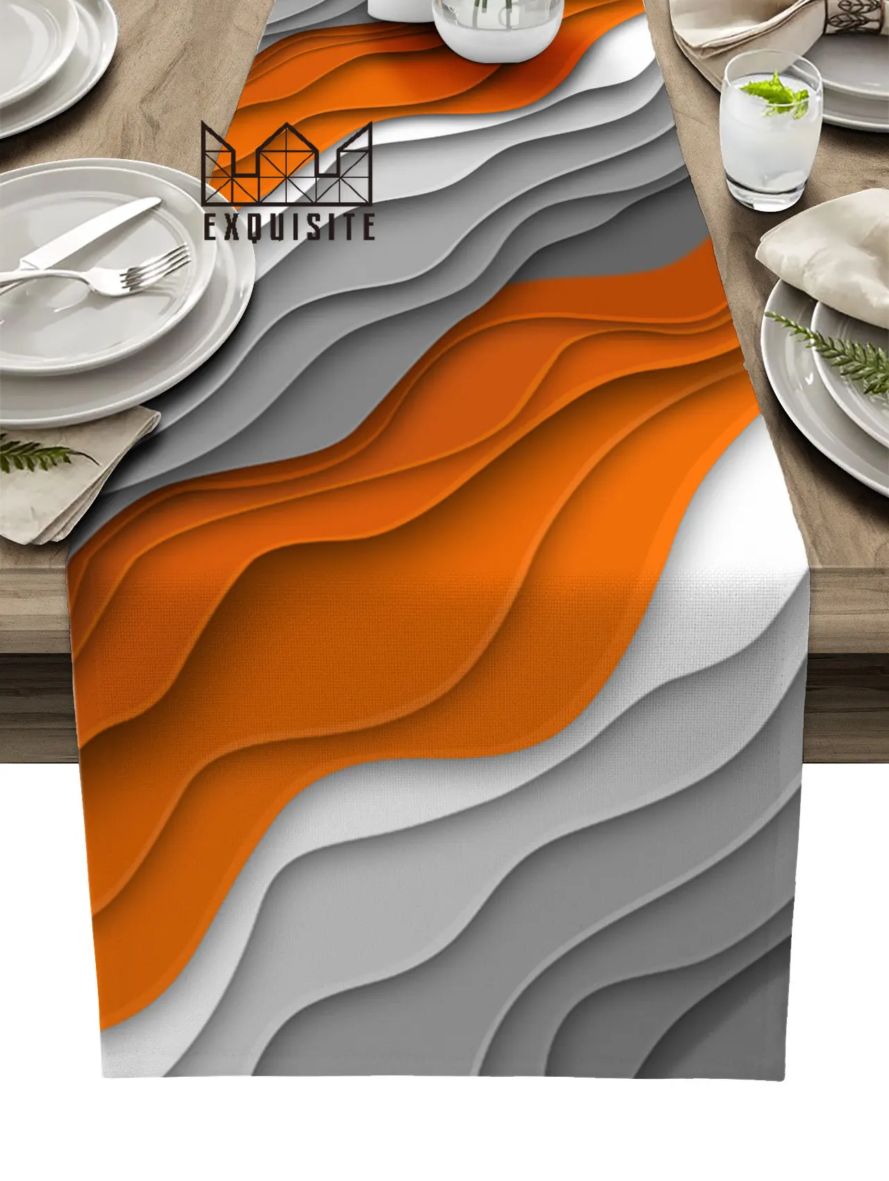 

Оранжевая серая градиентная Геометрическая абстрактная настольная дорожка для свадебного стола Обложка для обеденного стола ткань салфетка под тарелку