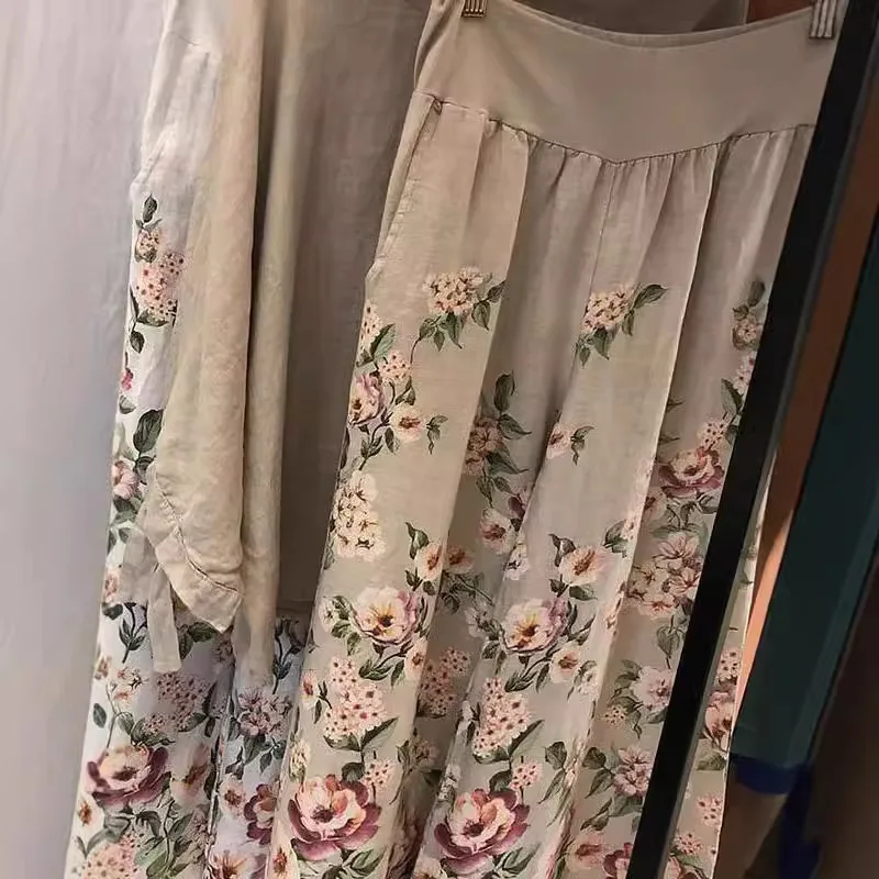 Осенний элегантный модный женский комплект с принтом из двух предметов