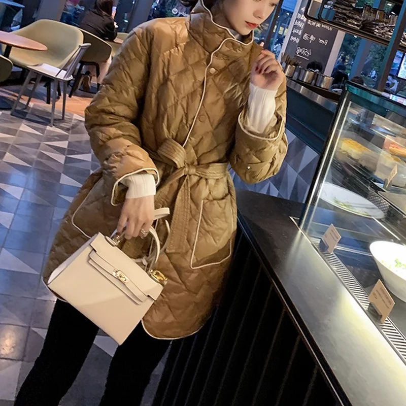 Casual Fashion Women Winter Hooded Coat Long Slim Warm Jacket Down Cotton Padded Jacket Outwear Parkas Elegant Lace Up 2023 New