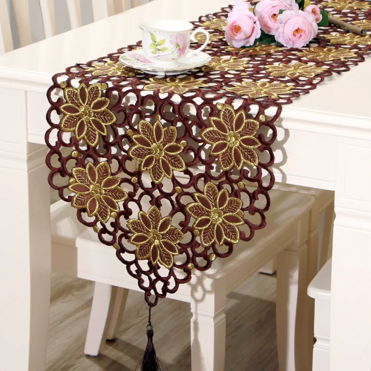 

Fyjafon Table Runner Classical Table Runners 40*150cm To 40*246cm Hollow Modern Embroidered Table Runner Coffee