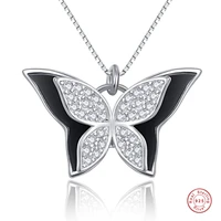 nuncad 925 sterling silver zircon double bow butterfly pendant necklace box chain women jewelry free shipping