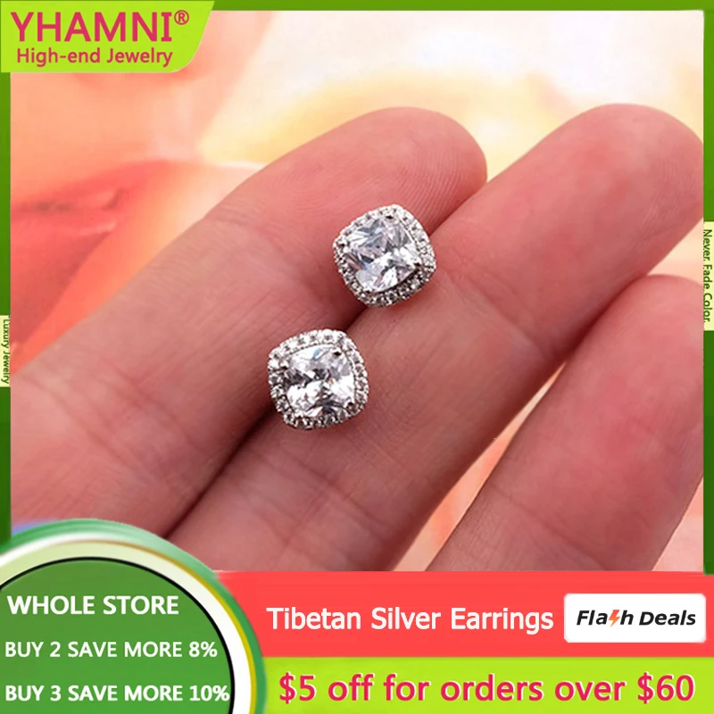 

With Credentials Fine Real 925 Silver Needle Earrings Natural Square Crystal Zircon Stud Earrings For Women Fashion Gift Jewelry