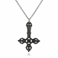 goth inverted punk cross satanic pendant chain necklace for women man black charm upside down jewelry summer accessories
