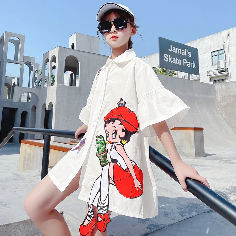 

Teenage Girl Dresses T-Shirt Dress Girls Summer Dress For Kids Cartoon Sequins Long Tops For Girls 4 5 6 7 8 9 10 11 12 14 Years