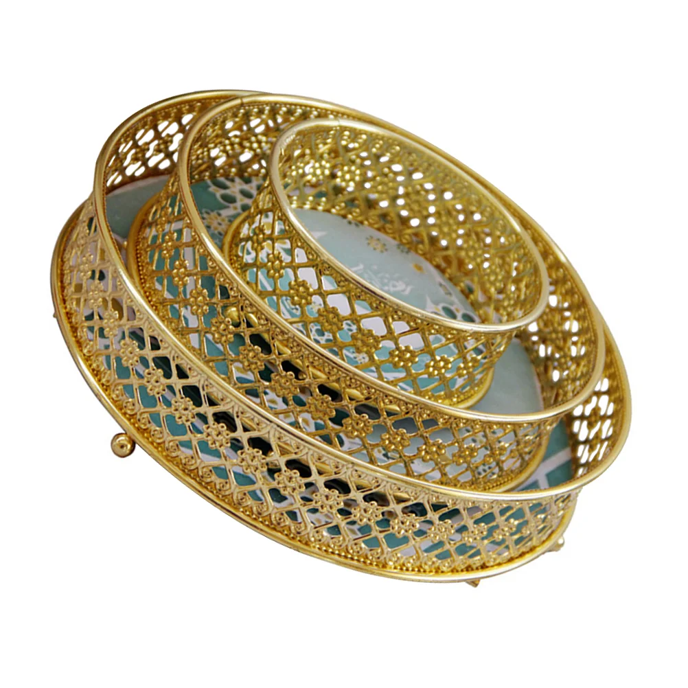 

3pcs Metal Snacks Storage Plates Dried Fruit Trays Candy Containers (Golden)