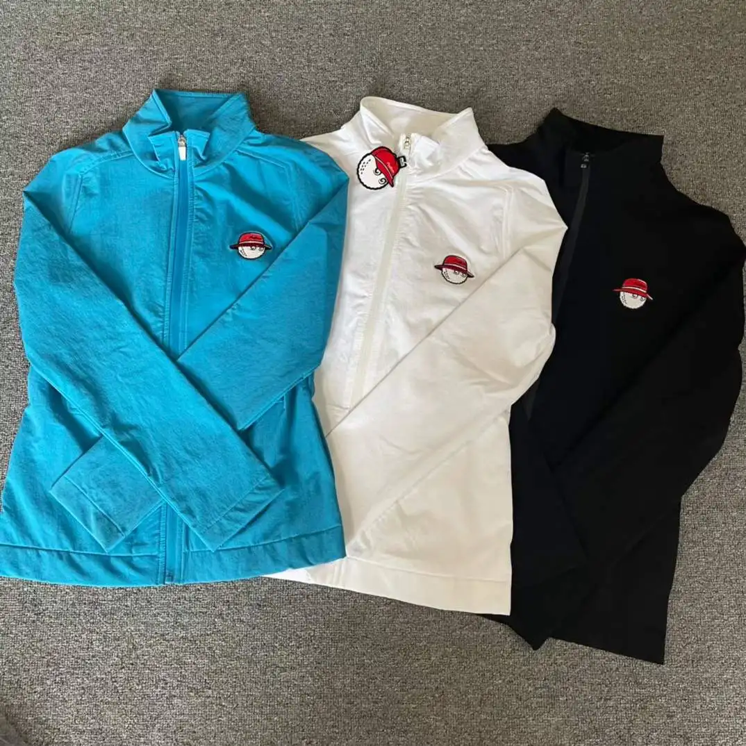 

Новинка Весна-Осень корейский оригинальный тонкий трикотажный топ для игры в гольф для спорта на открытом воздухе Дамский воротник-стойка ...