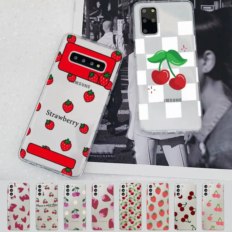 

Lovely Cherry Strawberry Phone Case for Samsung S20 S10 lite S21 plus for Redmi Note8 9pro for Huawei P20 Clear Case